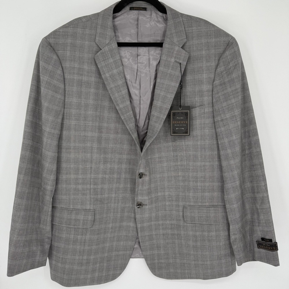 Jos. A. Bank Reserve Blazer Mens 52R Glen Plaid Slim Fit Super 120s Wool USA New